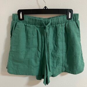Linen Blend High Waist Teal Green Shorts MEDIUM